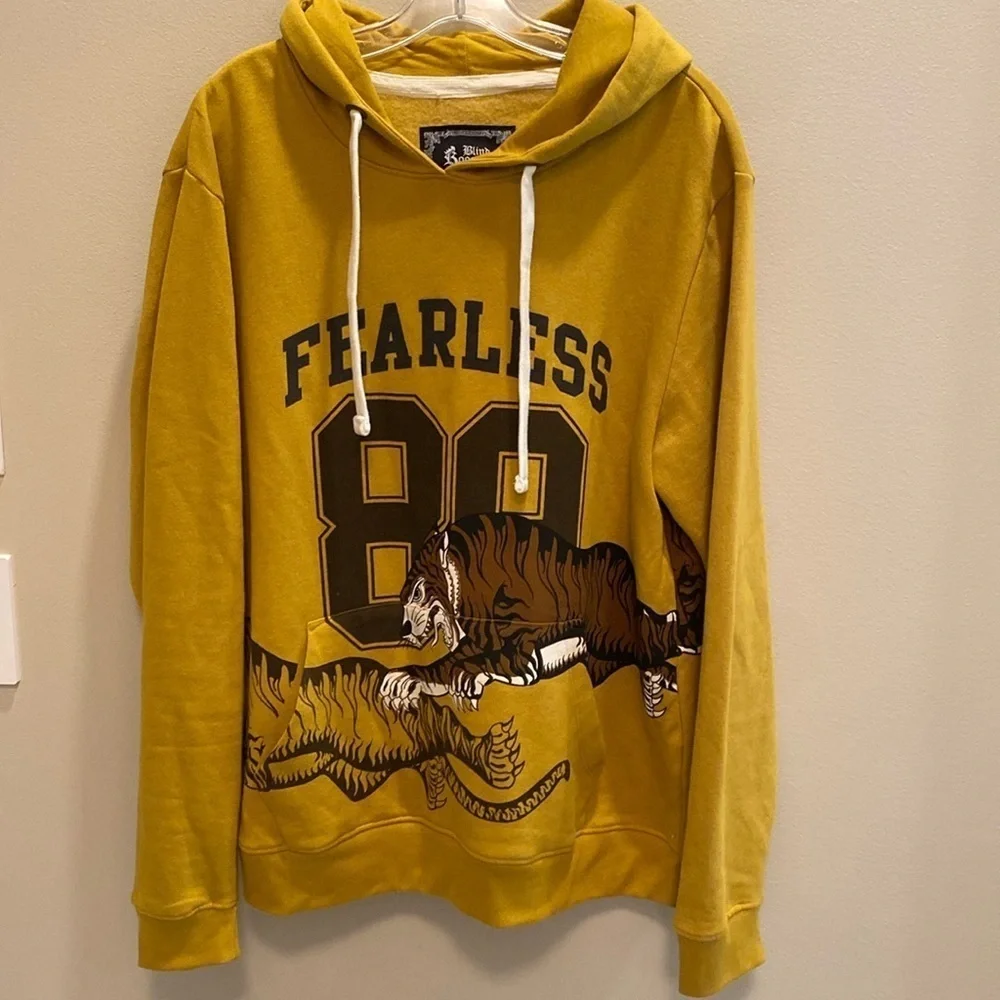 Blind Rooster Tiger Wraparound Graphic Sweatshirt Hoodie Mustard Yellow LARGE - Picture 2 of 7